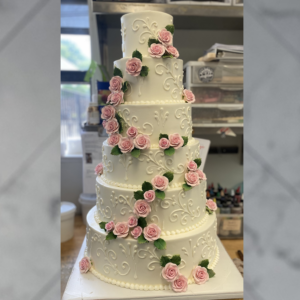 Pink Roses Wedding Cake