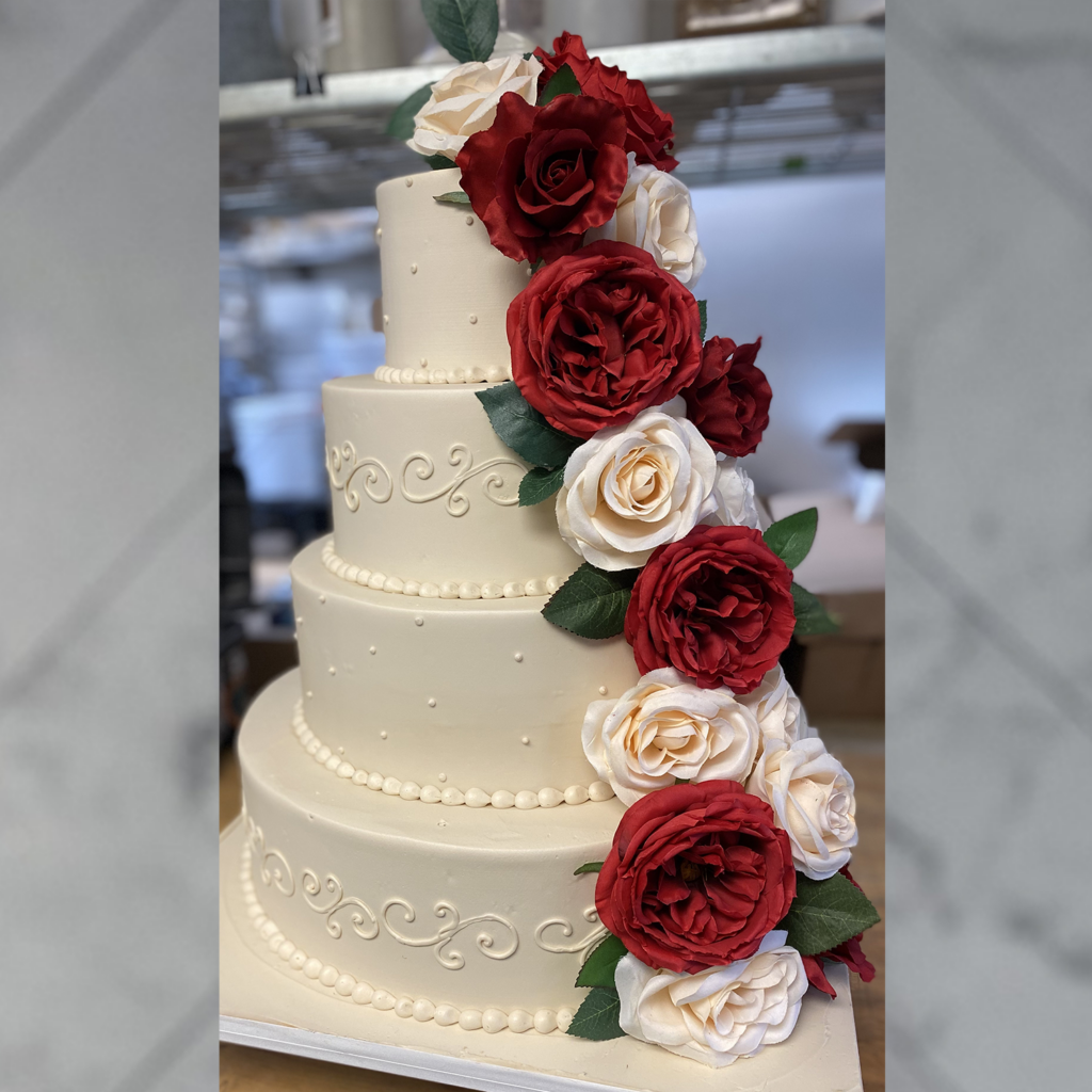 Red & White Roses Wedding Cake - Palermo Custom Cakes
