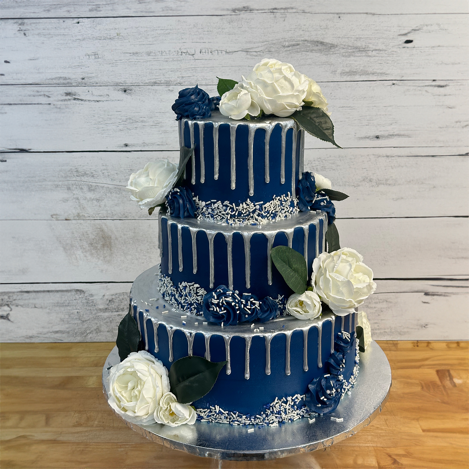 Navy Wedding Drip Cake