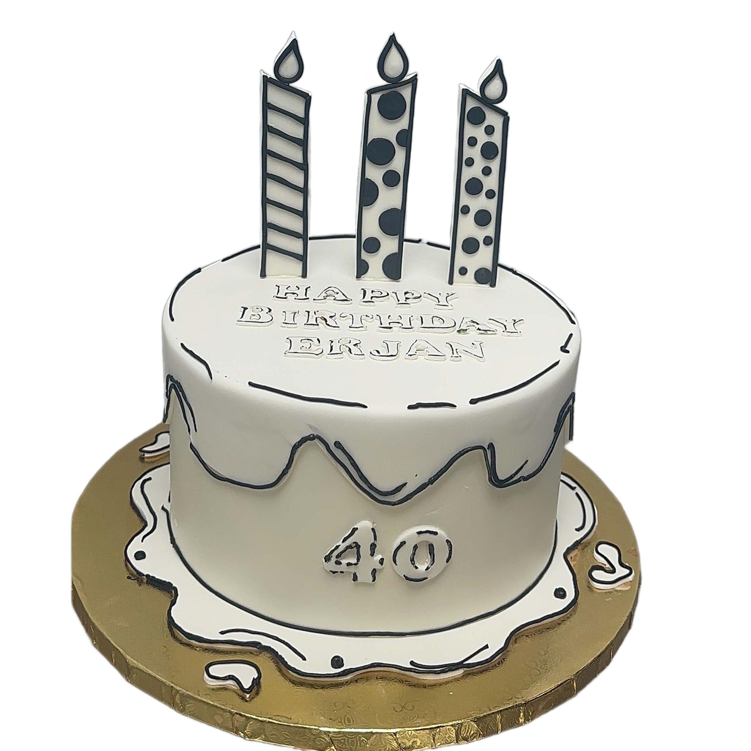 Black & White Cartoon Birthday Cake