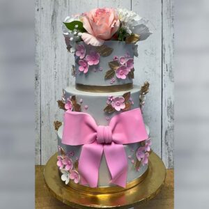 Bow on Grey Birthday Cake