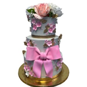 Bow on Grey Birthday Cake