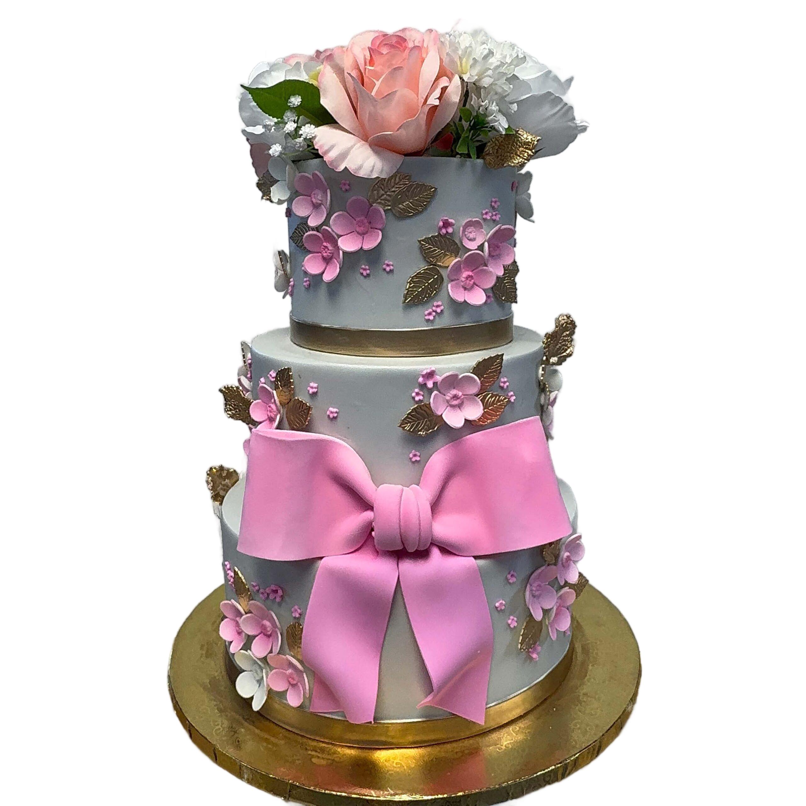 Bow on Grey Birthday Cake
