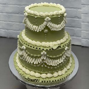 Green & White Drapes Birthday Cake