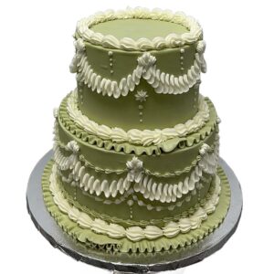 Green & White Drapes Birthday Cake