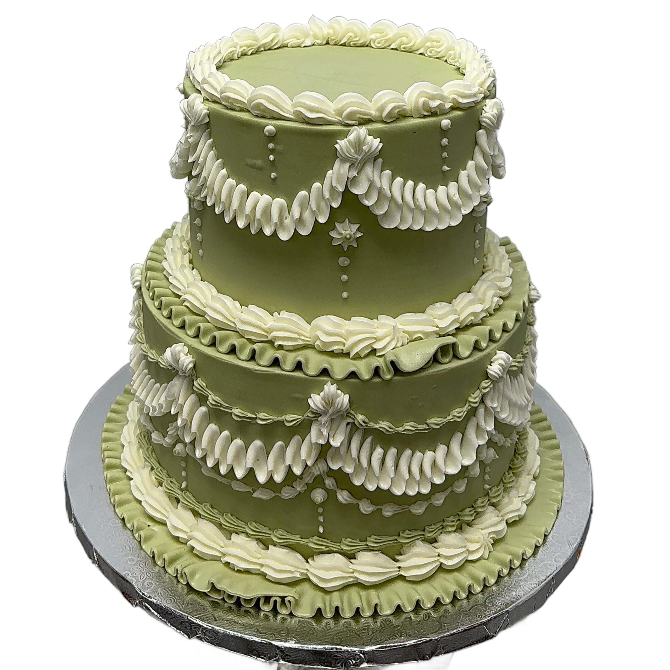 Green & White Drapes Birthday Cake
