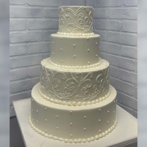 Intricate Swirls & Pearls Wedding Cake