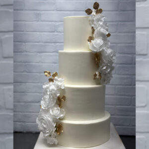 Modern Gold & White Florals Wedding Cake
