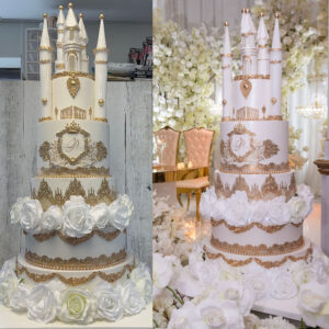 Monogrammed Castle Wedding Cake