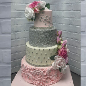 Pink & Silver Sparkle Quilt Birthday Cake