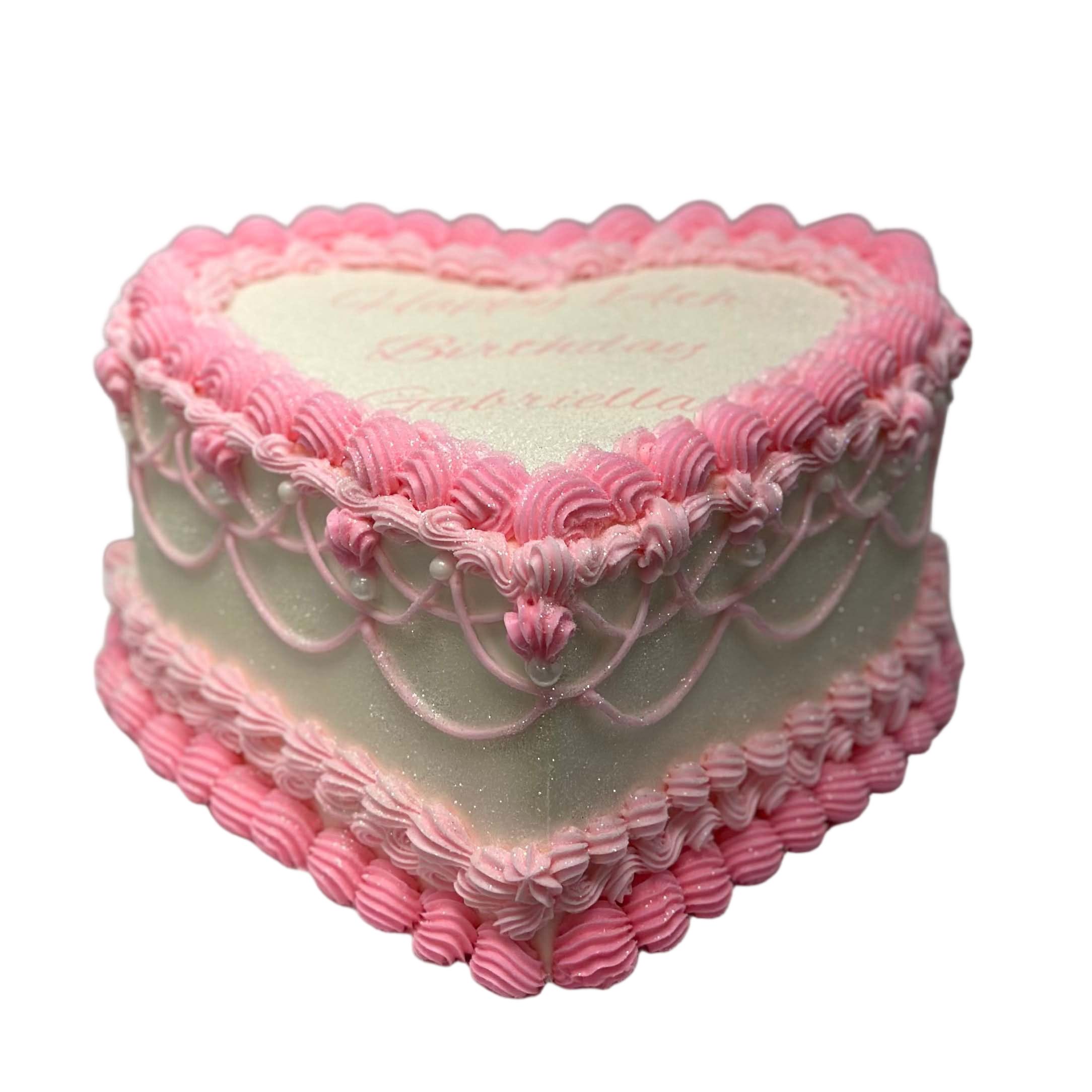 Pretty in Pink Vintage Heart Birthday Cake