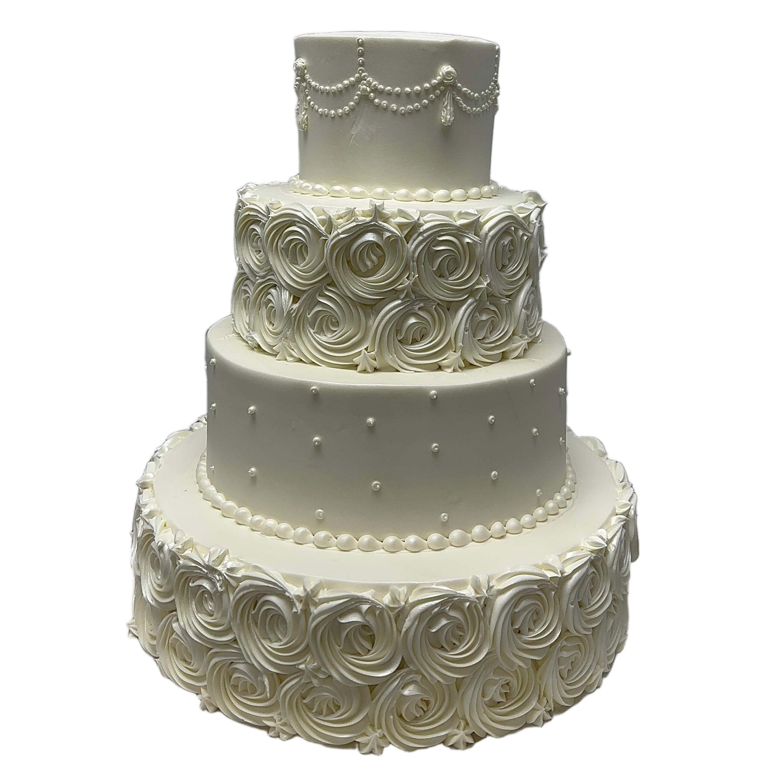 Rosette Pearl Drapes Wedding Cake