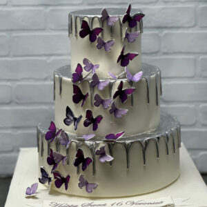 Silver Drips with Butterflies Birthday Cake