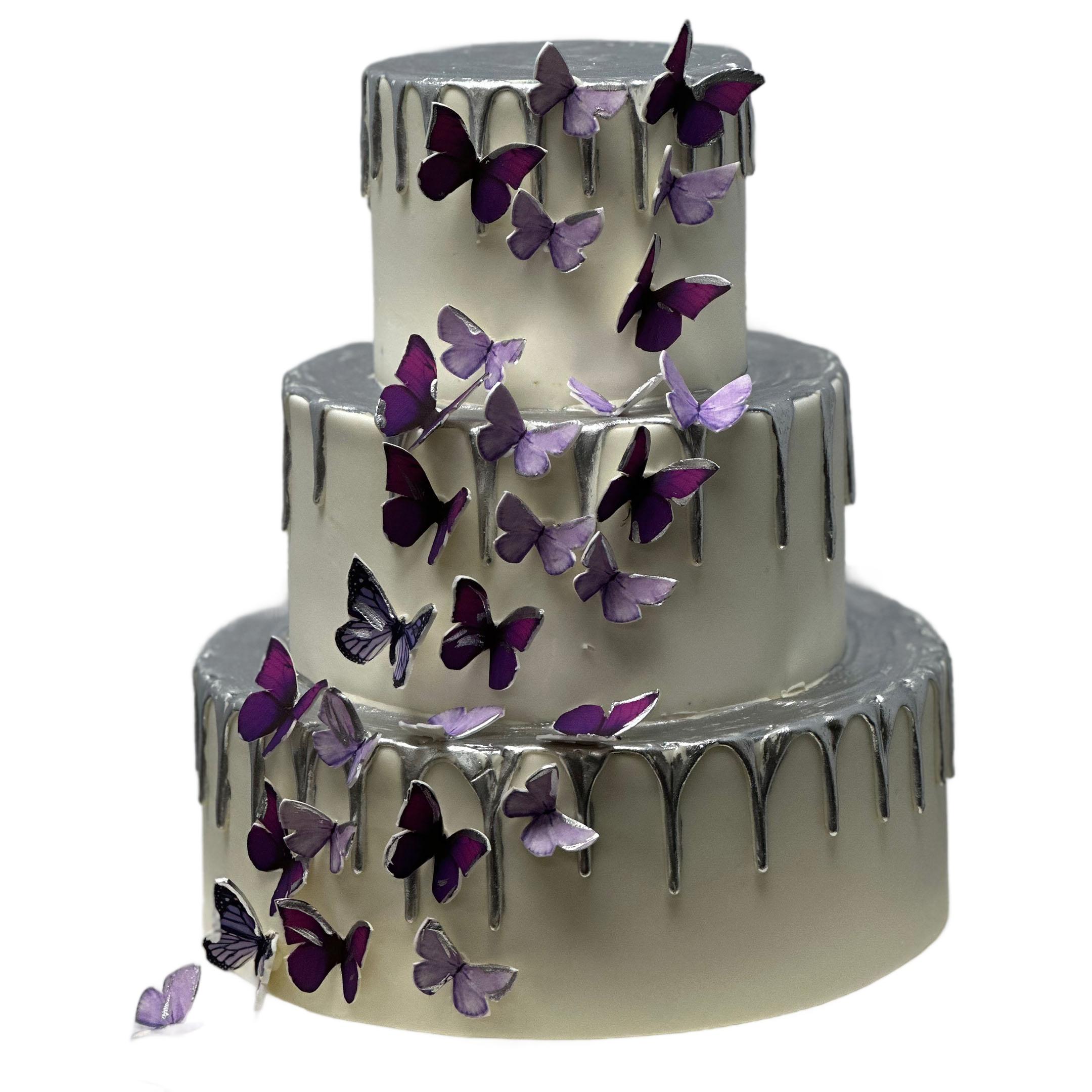 Silver Drips with Butterflies Birthday Cake