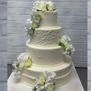 White Elegance with Florals Wedding Cake