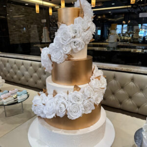 White & Gold Floral Spiral Wedding Cake